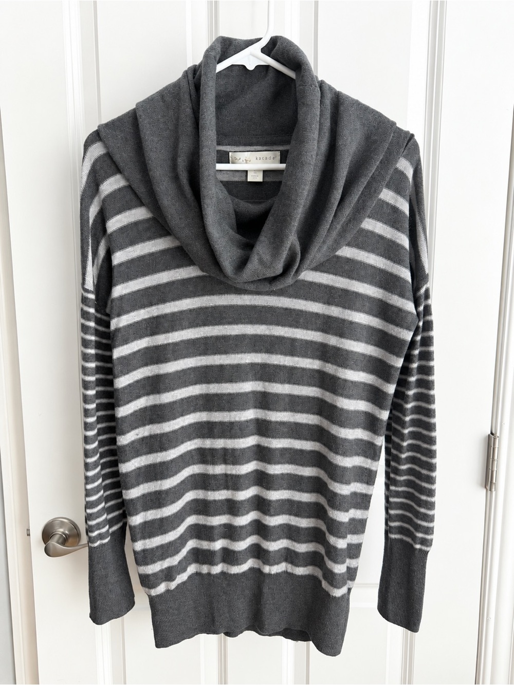 Kaisely Gray & Light Gray Striped Cowl Neck Sweater